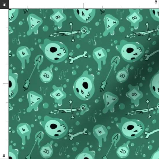 Various Fabrics by the Yard or Fat Quarter Game Dice Fantasy Polyhedral Green Skulls Tabletop Custom Printed Fabric by Spoonflower {4}