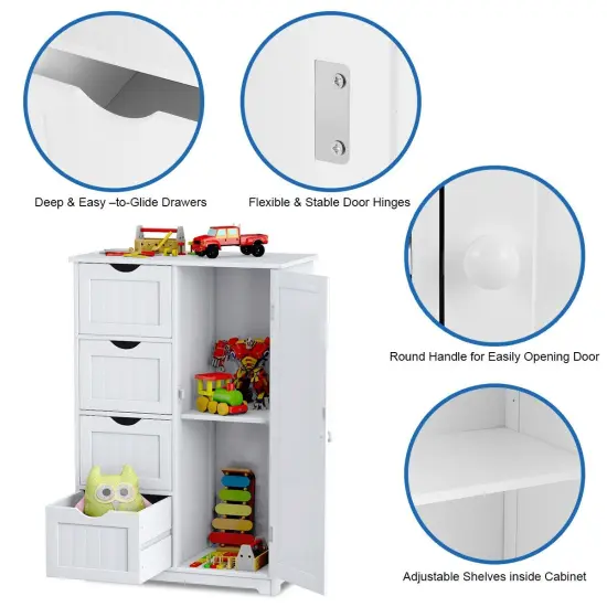 Modern MDF Storage Cabinet with 4 Drawers and Adjustable Shelf Ideal for Bathroom or Bedroom White {2}