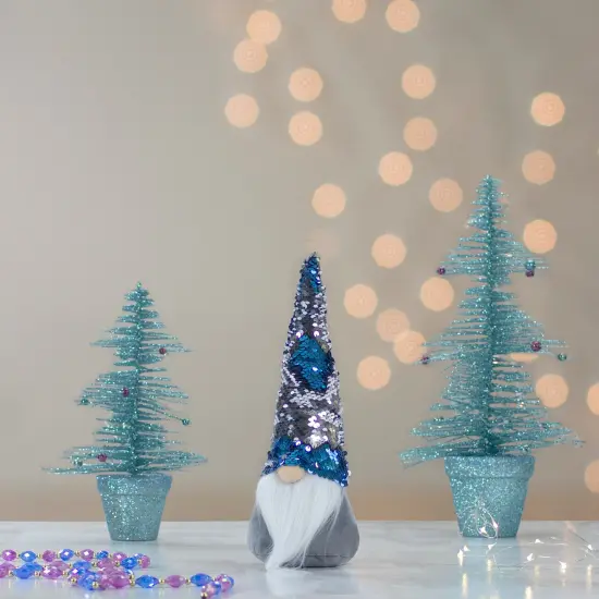 Northlight Standing Christmas Gnome Decoration with Flip Sequin Hat - 13.5" - Gray and Blue {4}
