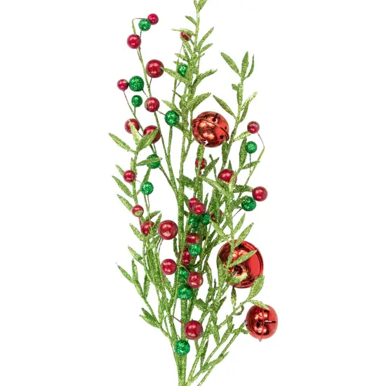 Northlight 32" Green and Red Jingle Bells and Berry Artificial Glitter Christmas Spray {4}