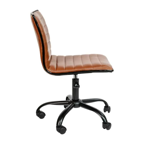 Merrick Lane Amelie Home Office Chair Ergonomic Executive Ribbed Low Back Armless Computer Desk Chair - Base, Frame & Border BrownVinyl/Black {5}