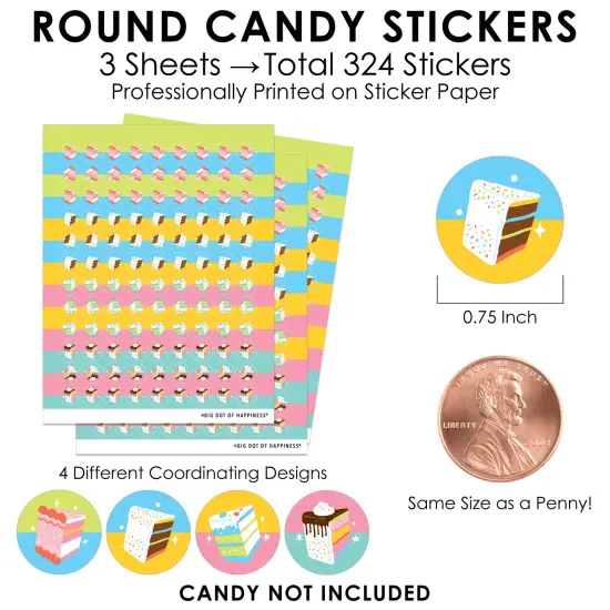 Big Dot of Happiness Cake Time - Happy Birthday Party Small Round Candy Stickers - Party Favor Labels - 324 Count {4}