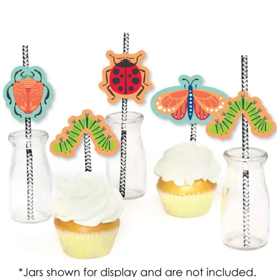 Big Dot of Happiness Buggin' Out - Paper Straw Decor - Bugs Birthday Party Striped Decorative Straws - Set of 24 {6}