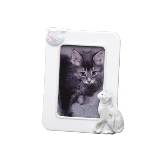 Roman Cat and Fish Bowl Porcelain Photo Frame - for 4" x 6" Photo - White {1}