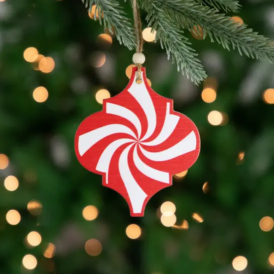 Northlight 4.5" Red and White Candy Cane Swirl Bauble Wooden Christmas Ornament {3}