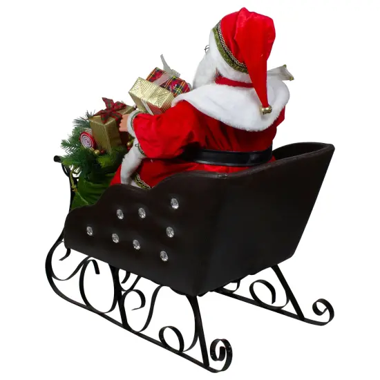 Northlight 32" Red Traditional Jolly Santa Claus in Jewel Sleigh Christmas Figurine {6}
