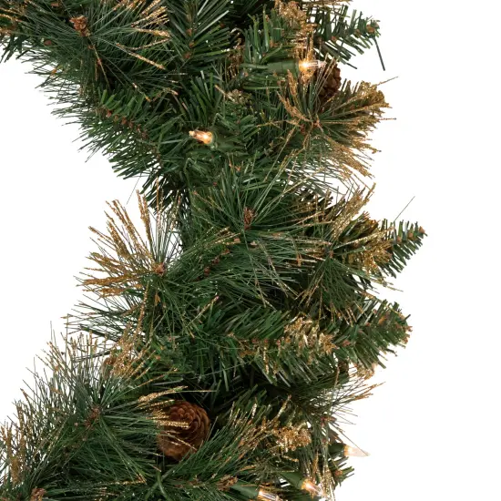 Northlight Pre-Lit Yorkshire Pine Artificial Christmas Wreath, 24-Inch, Clear Lights Green {6}