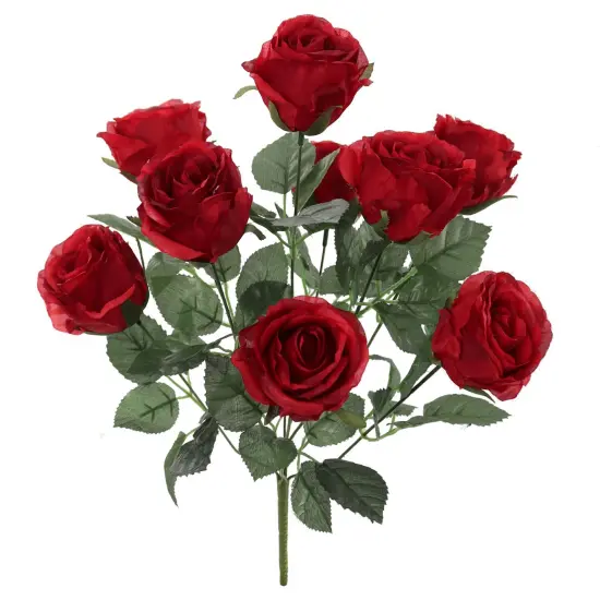 12-Pack: Red Rose Bush with 9 Silk Flowers & Foliage, Floral Home by Artificial Flowers {1}