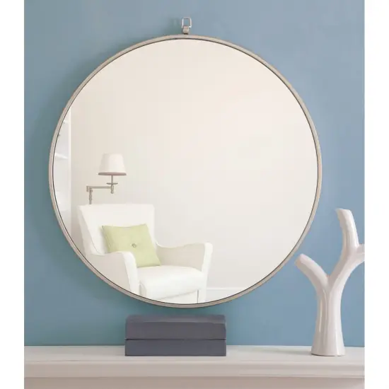 Metal frame Round Mirror with decorative hook 28 inch Silver finish {2}