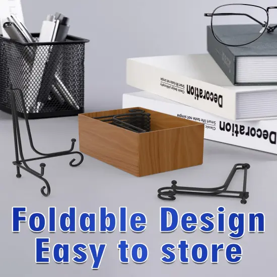 Lzerking Iron Display Stand 5 Packs, 4 Inches Plate Stand Picture Stand Photo Stand for Display, Black Foldable Easel Stand Holder for Photo Frame, Artwork, Collection, Decorative Plate, Book, Office {3}