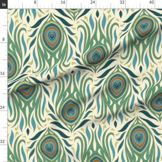 Various Fabrics by the Yard or Fat Quarter Animal Print Feathers Peacocks Birds Green Blue Custom Printed Fabric by Spoonflower {1}