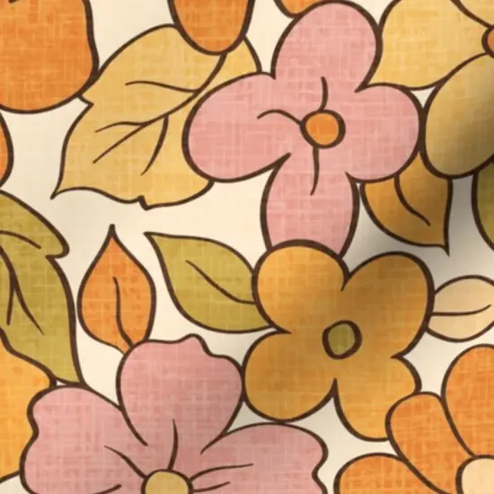 Various Fabrics by the Yard or Fat Quarter 1970S Floral Flowers Vintage Nostalgia Seventies Hippie Boho Botanical Bloom Orange Beige Pink Green Custom Printed Fabric by Spoonflower {7}