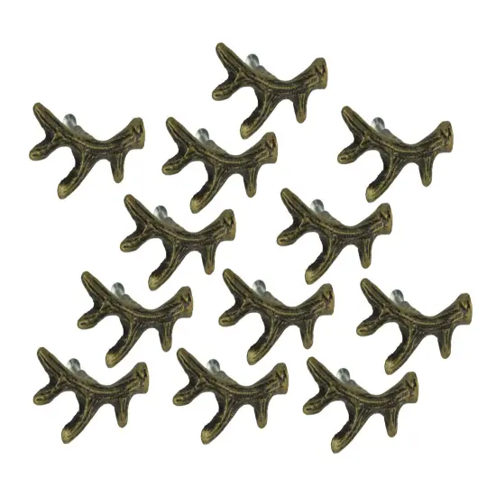 Bronze Finish Cast Iron Small Deer Antler Cabinet Handle Drawer Pull Set of 12 {1}
