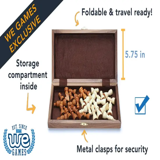 WE Games Folding Wood Travel Chess Set - 11.5 in. Board, 2.6 in. King {3}
