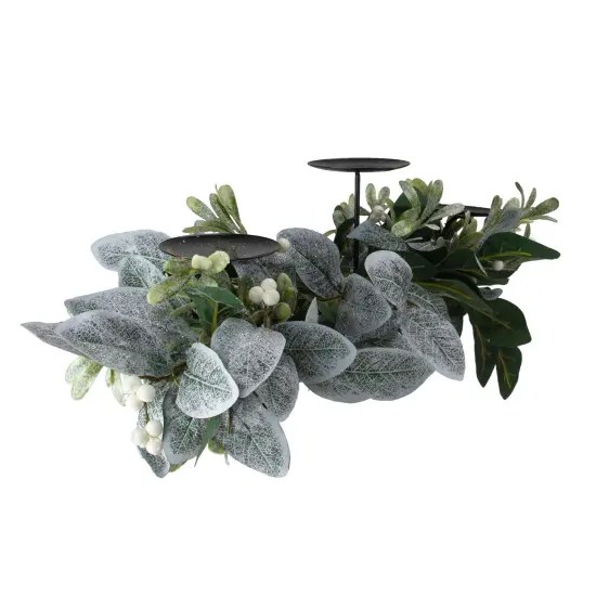 Northlight 32" Iced Leaves and Winter Berries Artificial Christmas Pillar Candle Holder Green {4}
