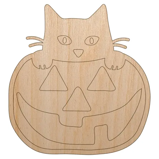 Cat in Pumpkin Halloween Unfinished Wood Shape Piece Cutout for DIY Craft Projects {2}