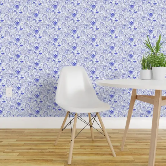 Pre-Pasted Wallpaper 2FT Wide Blue Toile History Suffragette Protest Dissent Feminism Civil Rights Womens Small Scale Custom Pre-pasted Wallpaper by Spoonflower {1}