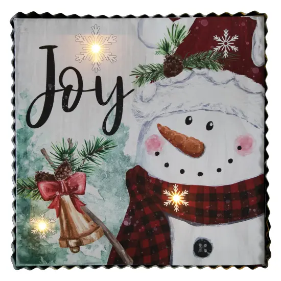 Northlight 12" LED Lighted 'Joy' Snowman Christmas Canvas Wall Art White {1}