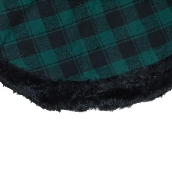 Northlight 48" Green and Black Plaid Christmas Tree Skirt with Faux Fur {6}