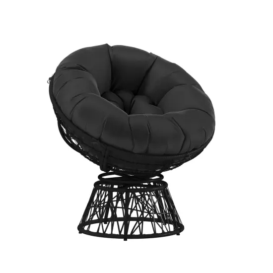 Merrick Lane Papasan Style Woven Wicker Swivel Patio Chair with Removable All-Weather Cushion Gray {5}