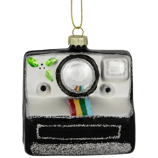 Northlight 3" Black and Silver Retro Instant Camera Glass Christmas Ornament {1}