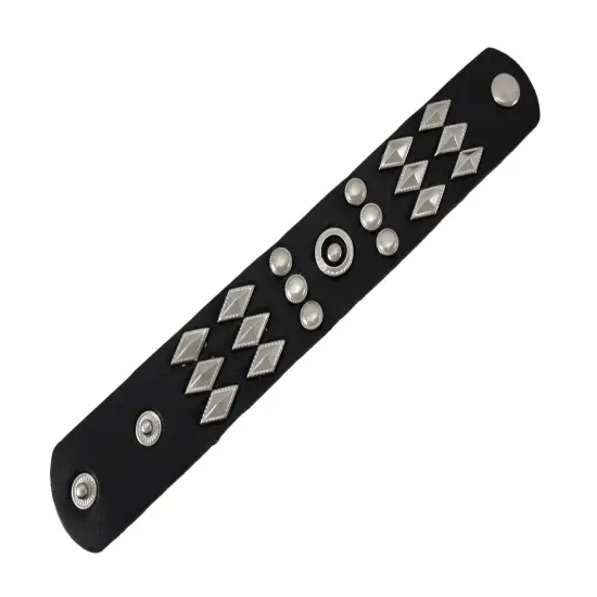 Black Vinyl Wristband with Round and Diamond Shaped Studs {5}