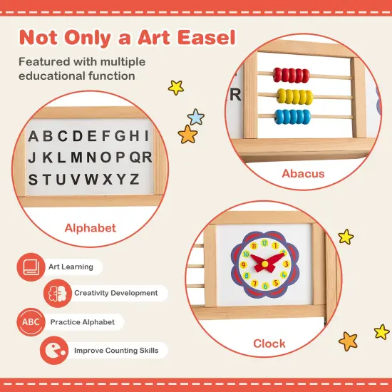 Costway 3-in-1 Wooden Art Easel for Kids Double Sided Easel with Drawing Paper Roll {6}
