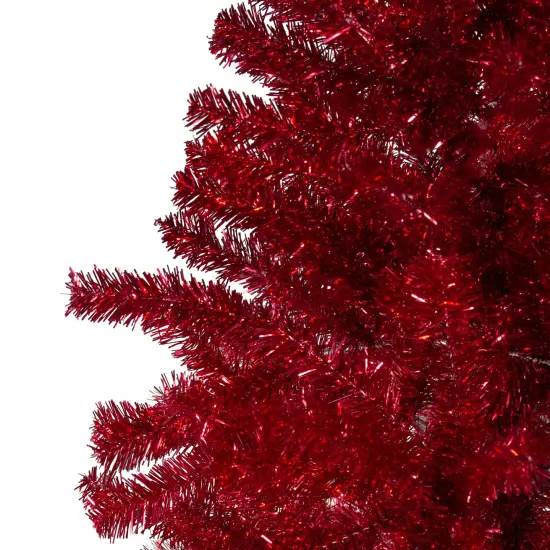 Northlight 6' Metallic Red Tinsel Artificial Christmas Tree - Unlit {5}
