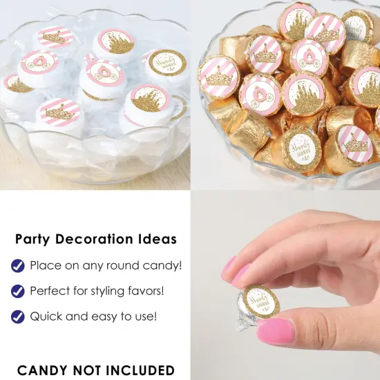 Big Dot of Happiness Little Princess Crown - Pink and Gold Baby Shower or Birthday Party Small Round Candy Stickers - Party Favor Labels - 324 Count {6}