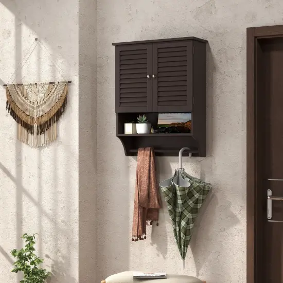 2-Doors Bathroom Wall-Mounted Medicine Cabinet with Towel Bar Brown {6}