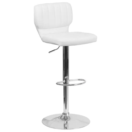 Emma and Oliver Vertical Stitch Back Swivel Adjustable Height Barstool White Vinyl {1}