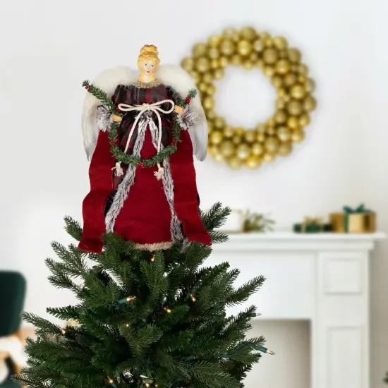 Northlight 16" Red and Plaid Angel Christmas Tree Topper, Unlit {3}