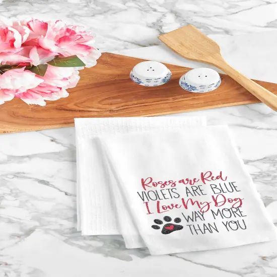 Valentine's Day "Love My Dog More" Pawprint Flour Sack Kitchen Dishtowel {3}