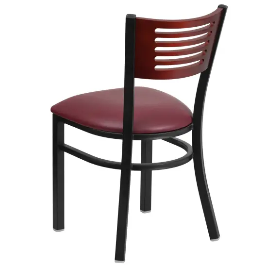 Emma and Oliver Decorative Slat Back Metal Restaurant Dining Chair Mahog/BurgVYL/Black {3}