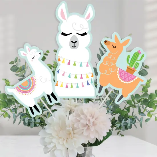 Big Dot of Happiness Whole Llama Fun - Llama Fiesta Baby Shower or Birthday Party Centerpiece Sticks - Table Toppers - Set of 15 {1}