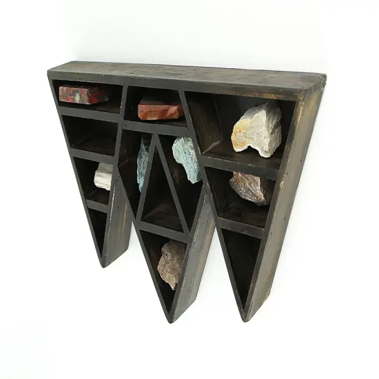 Dark Brown Wooden Geometric Triangle Crystal Display Shelf {4}