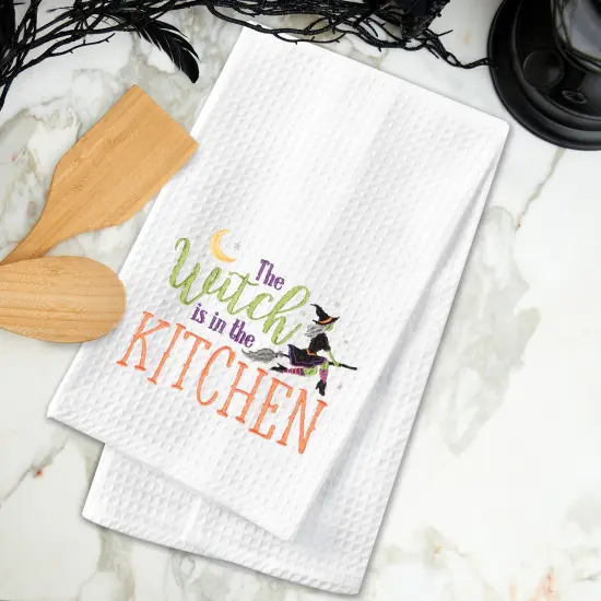 Witch Is In The Kitchen Halloween Cotton Embroidered Waffle Weave Kitchen Towel {3}