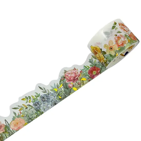 Wrapables Landscape Floral Metallic Gold Foil Washi Tape, 30mm x 3M Spring Roses {1}