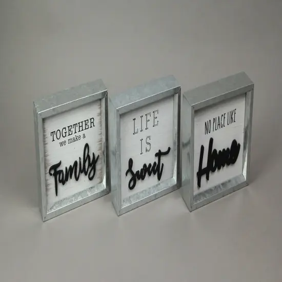 Set of 3 Metal Framed Wooden Shadow Box Home and Family Plaques 7 X 6 Inches {3}