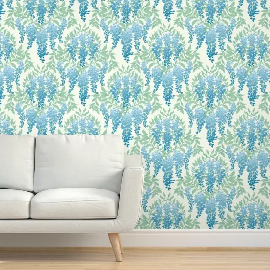 Peel & Stick Wallpaper 2FT Wide Art Deco Floral Botanical Wisteria Cottagecore Garden Vine Leaves Vintage Flowers Hand Drawn Custom Removable Wallpaper by Spoonflower {5}