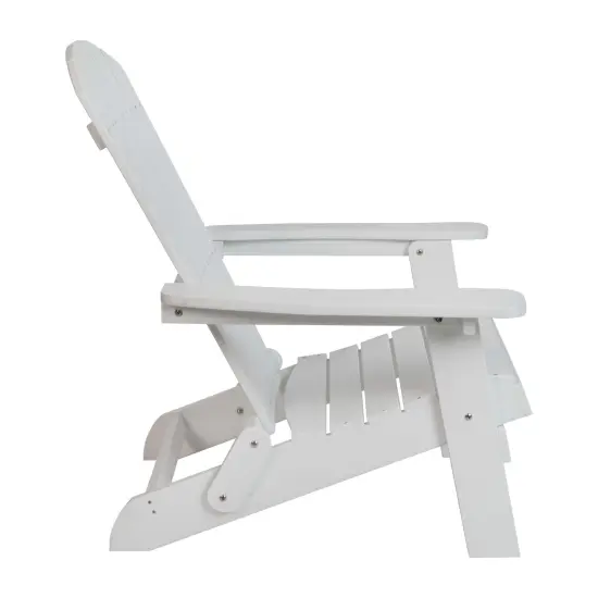 Merrick Lane Set Of Two Riviera Folding Adirondack Patio Chairs With Matching Outdoor Side Table White {3}
