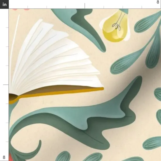 Various Fabrics by the Yard or Fat Quarter Library Book Pink Coral Damask Reading Hidden Whimsical Custom Printed Fabric by Spoonflower {4}