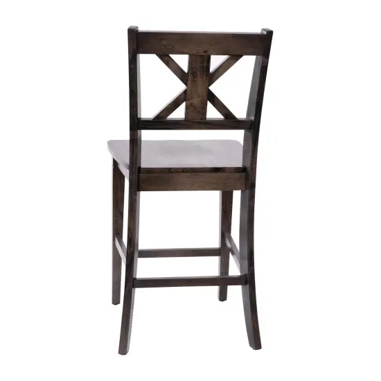 Merrick Lane Imelda Set of Two Solid Wood Modern Farmhouse Dining Stool Gray Wash Walnut {4}