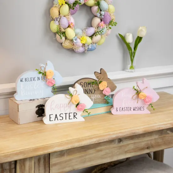 Northlight Floral Bunnies Wooden Easter Signs - 7.75" - Set of 4 Multi {3}