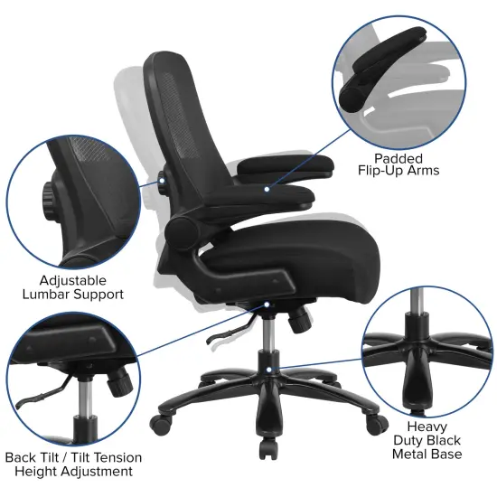 Emma and Oliver Big & Tall 500 lb. Rated Mesh Executive Ergonomic Office Chair with Lumbar BlackLeaSoft/Mesh {7}