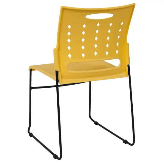 Emma and Oliver Home Office Plastic Accent Sled Base Stack Chair - Air-Vent Back Yellow {4}