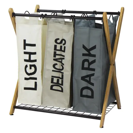 Oceanstar X-Frame Bamboo 3-Bag Laundry Sorter, Color Multicolor {1}
