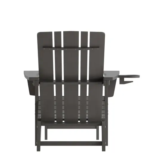 Merrick Lane Ridley HDPE Adirondack Chair with Cup Holder and Pull Out Ottoman, All-Weather HDPE Indoor/Outdoor Lounge Chair Gray {4}