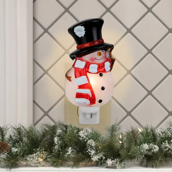 Northlight Peeking Snowman in Black Top Hat and Scarf Christmas Night Light - 6.5" White {1}