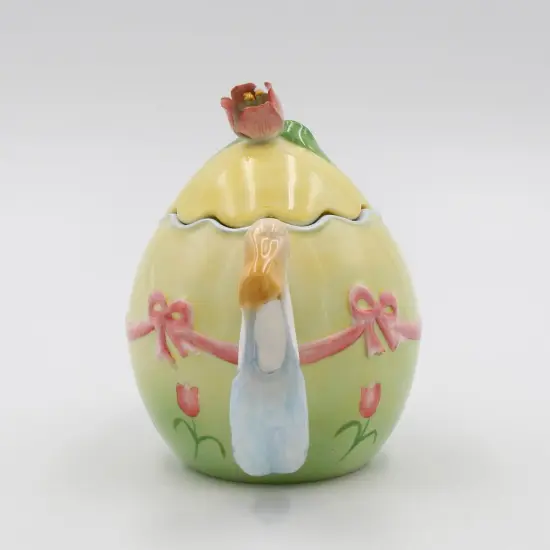 Ceramic Easter Rabbits Around Egg Shaped Teapot, Gift for Her, Gift for Mom, Tea Party D&eacute;cor, Caf&eacute; D&eacute;cor, Spring Decor, Farmhouse Decor {4}